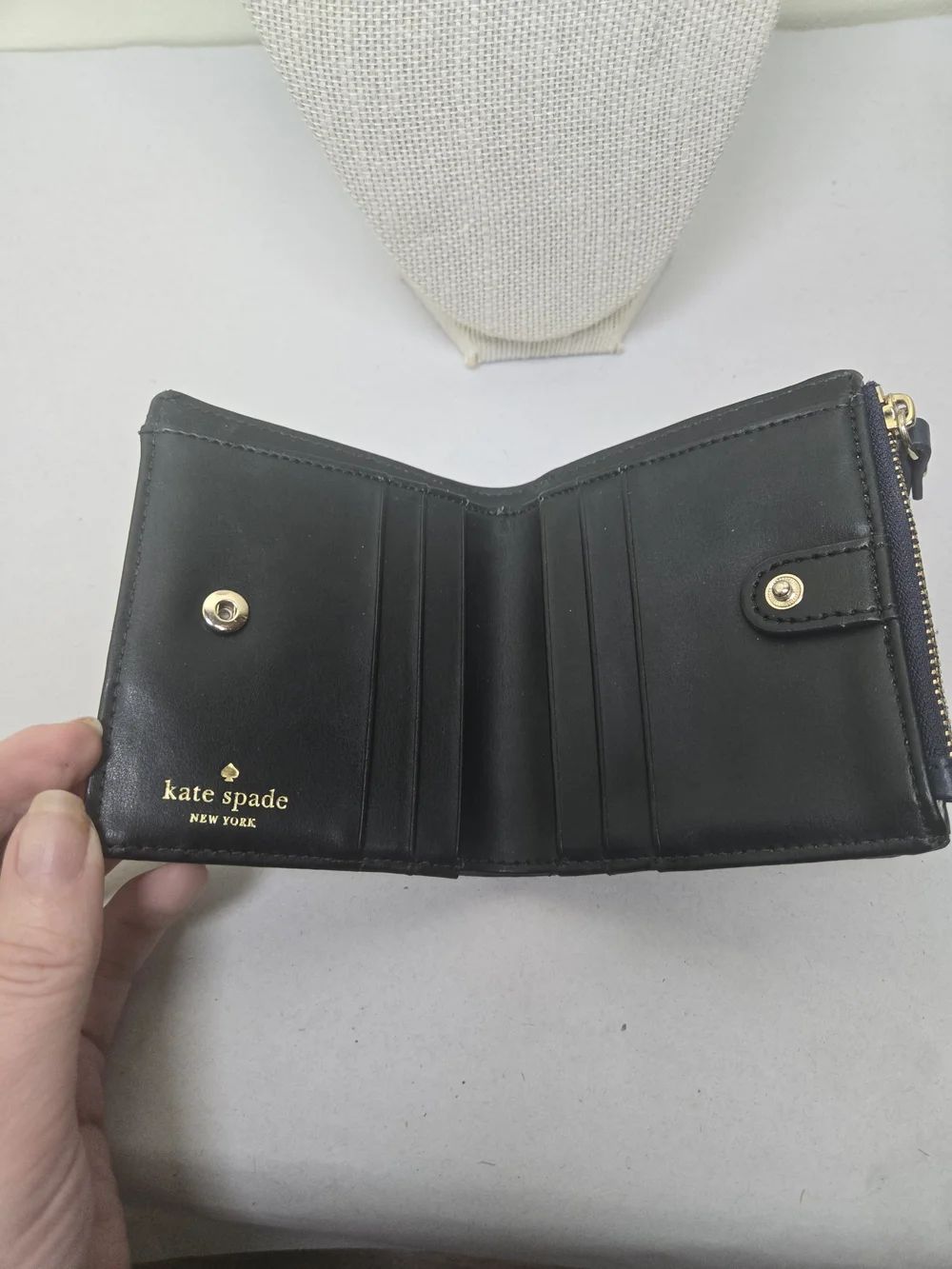 kate spade Blue and White Gingham Compact Card Wallet